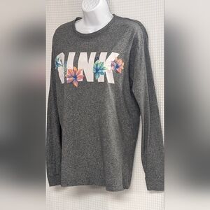 PINK Gray Floral Logo Long Sleeve Top. S